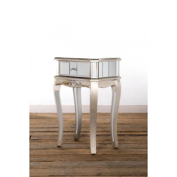 Antonia Shabby Silver Mirrored Side Table