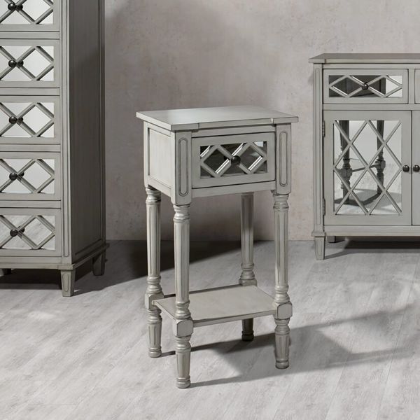 Clara Grey Mirrored Side Table