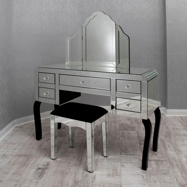 Clear Mirrored Dressing Table Set