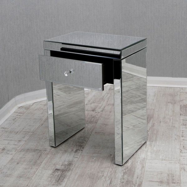 Clear Mirrored Bedside/LampTable with Single Drawer