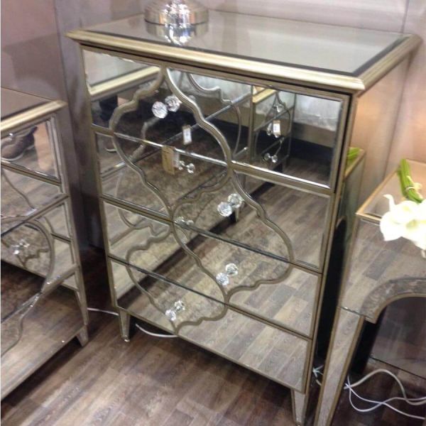 Morocco Mirrored 4 Drawer Tall Chest of Drawers