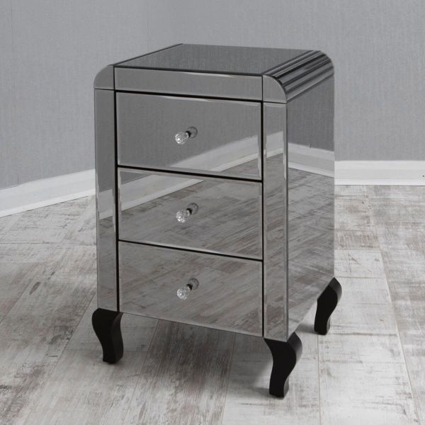 Smoked Mirrored Bedside with Bevelled Curved Edges