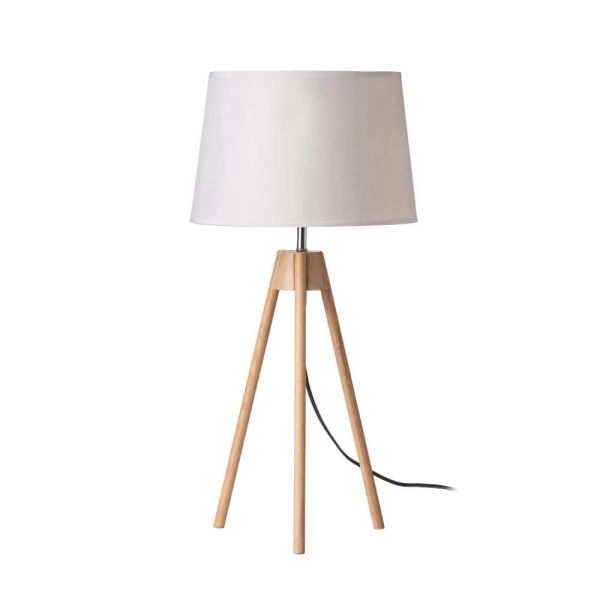 Natural Tripod Table Lamp - White Linen Shade