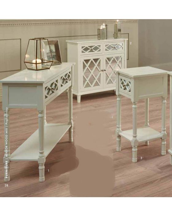 Sara Ivory Mirrored Pine Side Table