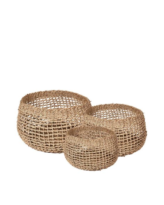 Set of 3 Open Weave Seagrass Round Baskets