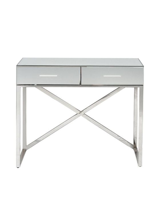 Rocco Silver Mirrored Glass and Metal Desk/Console Table