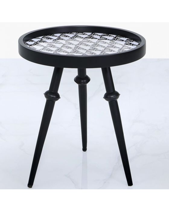Abstract Black and White Wooden Side Table