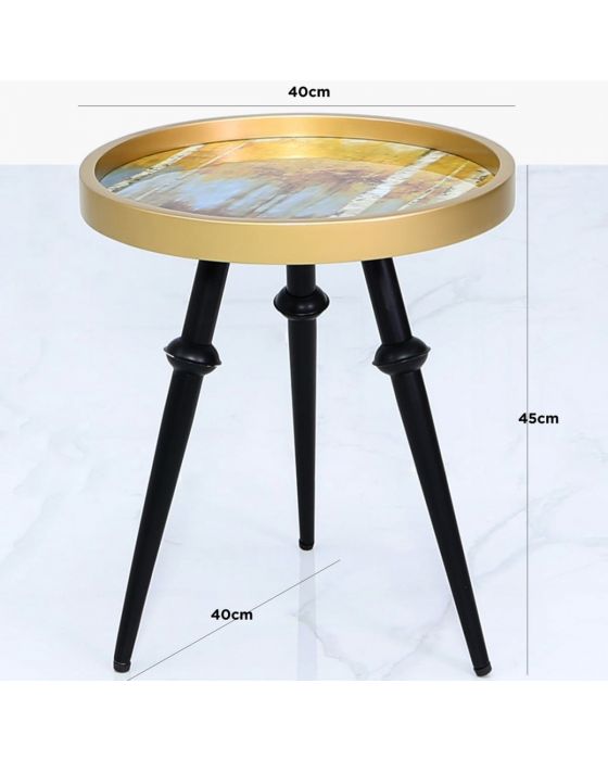 Abstract Yellow and Gold Wooden Side Table