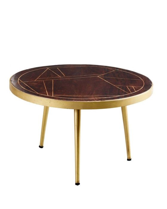 Ajay Dark Gold Round Coffee Table With Gold Inlay