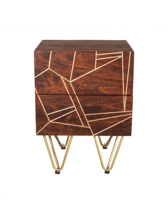 Ajay Dark Gold 2 Drawer Side Table With Gold Inlay