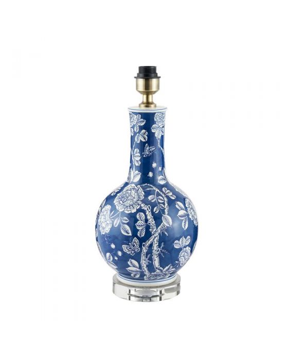 Altheda Blue and White Floral Ceramic and Crystal Base Table Lamp - Base Only