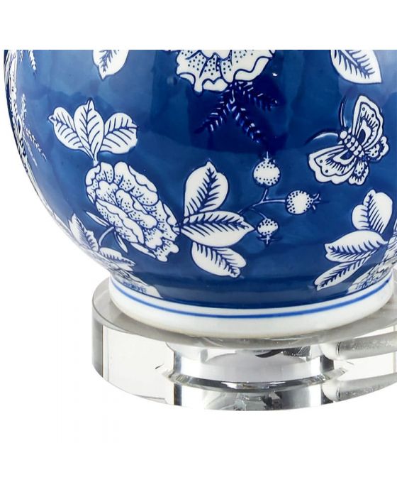 Altheda Blue and White Floral Ceramic and Crystal Base Table Lamp - Base Only