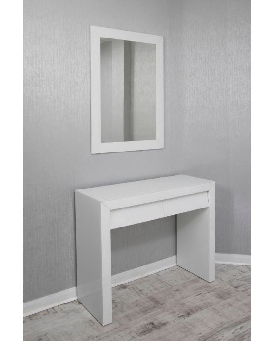 Alyeska White Glass Dressing Table W, Vanity Desk With Drawers Without Mirror