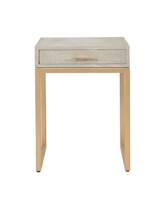 Ambroso Shagreen Effect and Gold Metal 1 Drawer Side Table