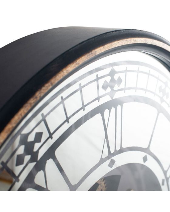 Antique Gold Wood & Mirror Glass Round Working Cog Wall Clock