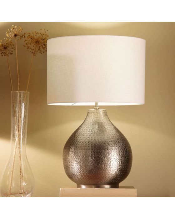 Antique Silver Hammered Metal Table Lamp - Base Only
