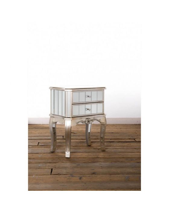 Antonia Shabby Champagne Silver Mirrored Bedside Table