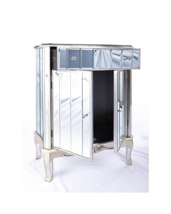 Antonia Shabby Champagne Silver Mirrored Cabinet