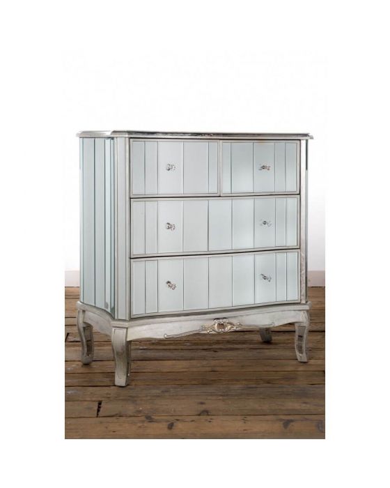 Antonia Shabby Champagne Silver Mirrored Chest of Drawers