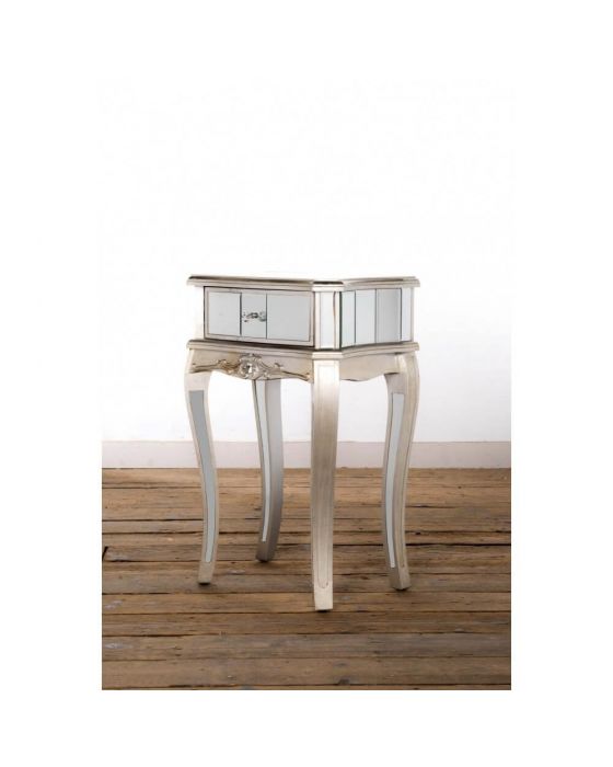 Antonia Shabby Champagne Silver Mirrored Side Table