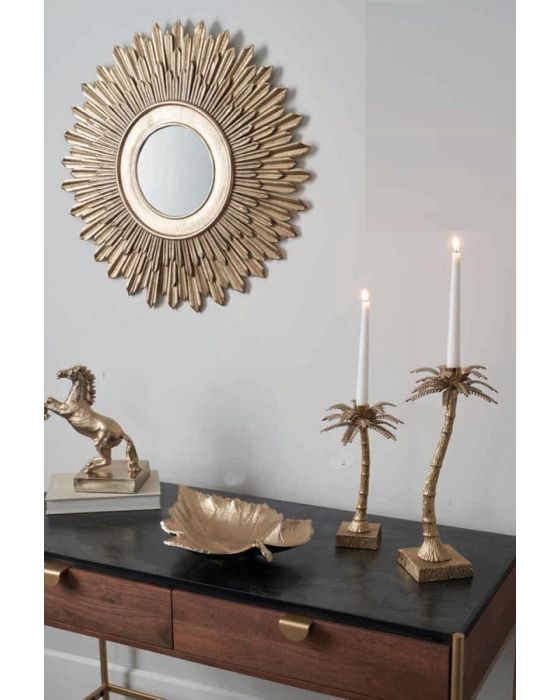 Art Deco Gold Metal Starburst Wall Mirror