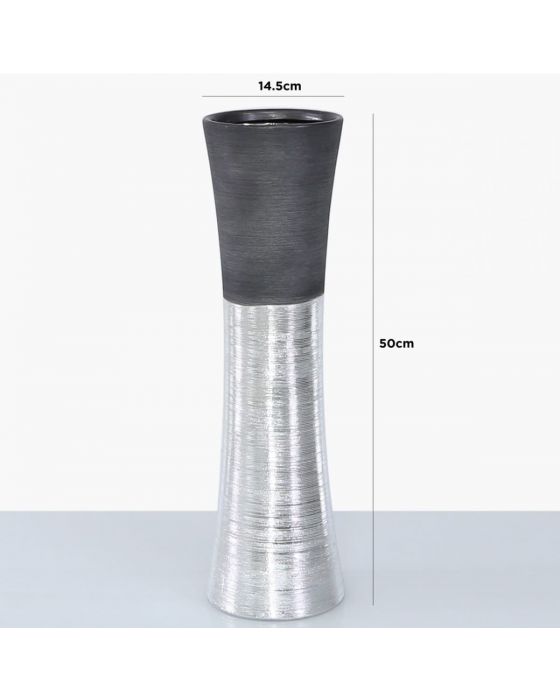 Black and Silver Textured Fluted Vase