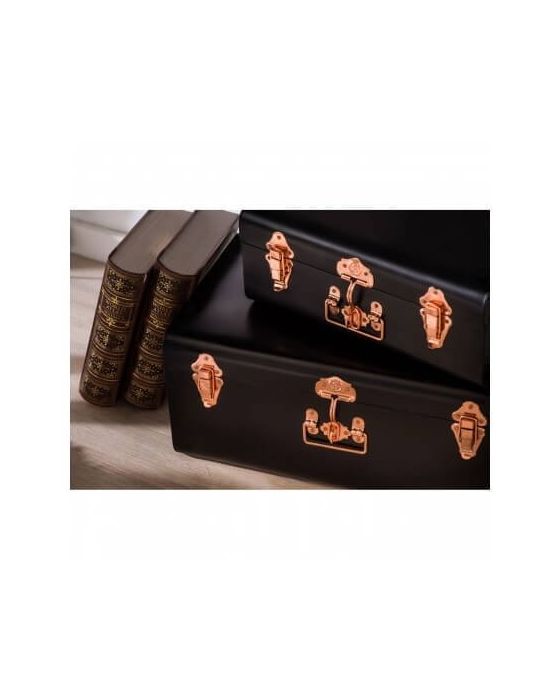 Black Set of 2 Storage Trunks with Copper Detail