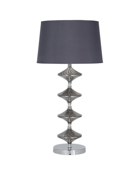 Boutique Metal Base & Grey Glass Table Lamp - Faux Silk Shade