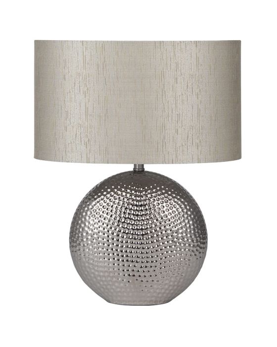 Chrome Hammered Ceramic Table Lamp with Silver Shade