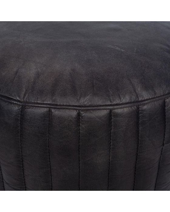 Mica Steel Grey Leather Round Pouffe