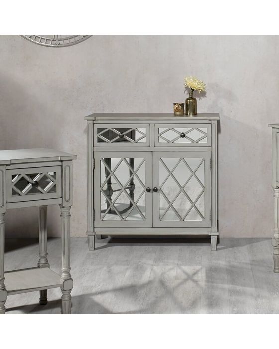 Clara Grey Mirrored Sideboard Zurleys, Grey Wood And Mirrored Furniture