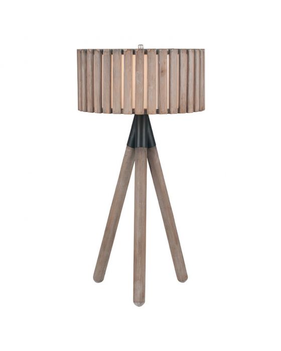 Clark Distressed Slatted Wood Tripod Table Lamp