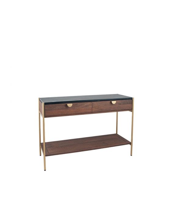 Claude Acacia and Black Marble 2 Drawer Console Table