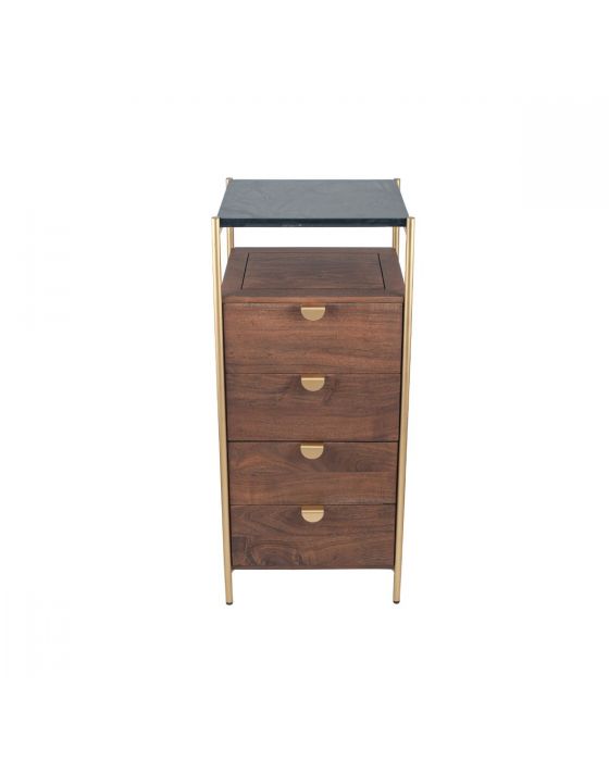 Claude Acacia and Black Marble 4 Drawer Tall Boy Chest