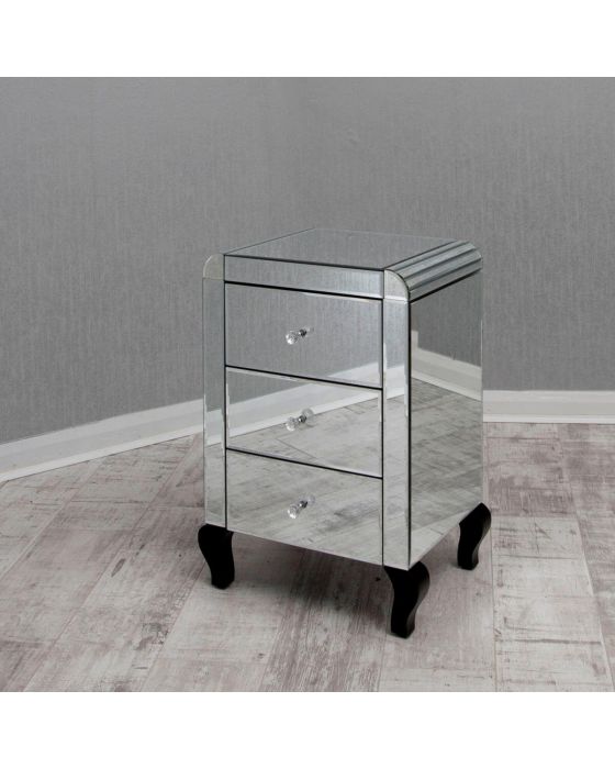 Clear Mirrored Bevelled 3 Drawer Bedside