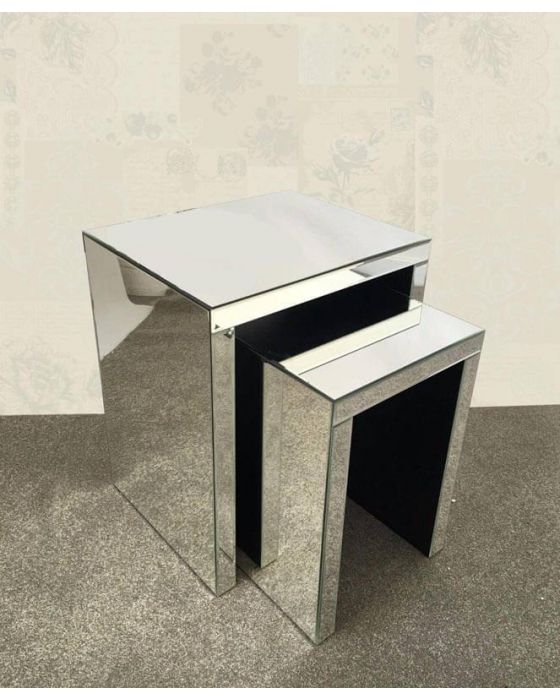 Clear Mirrored Nest Of 2 Tables