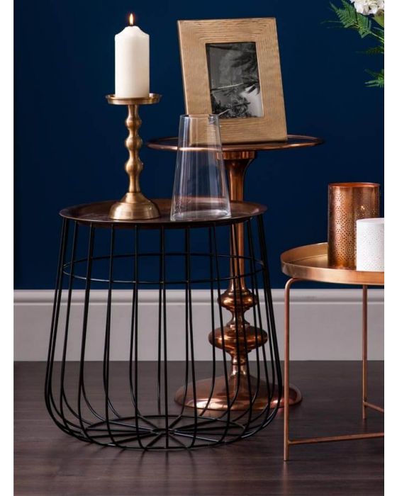 Copper and Metal Wire Side Table