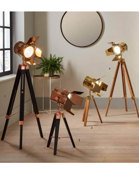 Style Copper Metal And Black Wood, Wood Tripod Floor Lamp Uk