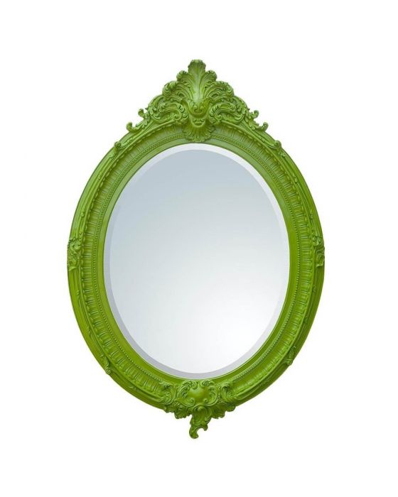 French Antique Green Leaf Oval Wall Mirror