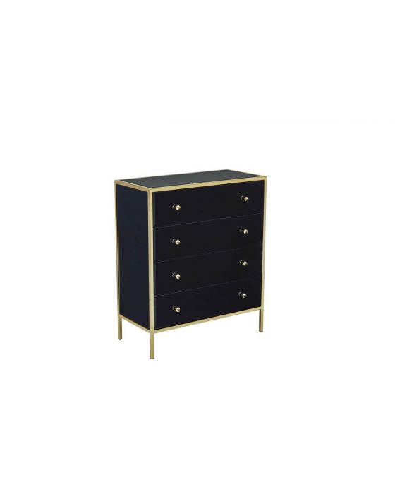 Glamour Black Glass and Gold 4 Drawer Chest