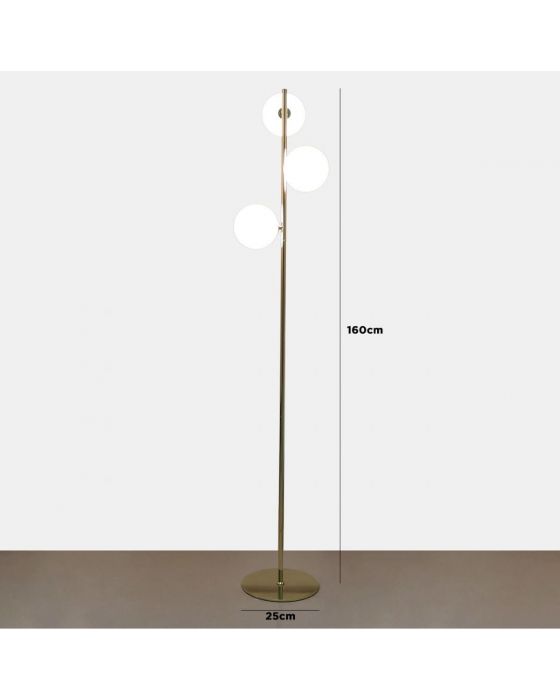 Gold Metal Floor Lamp With 3 White Glass Shades