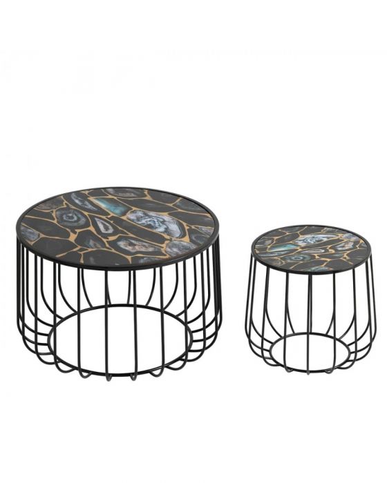 Gold Patterned Top Set Of 2 Nesting Tables