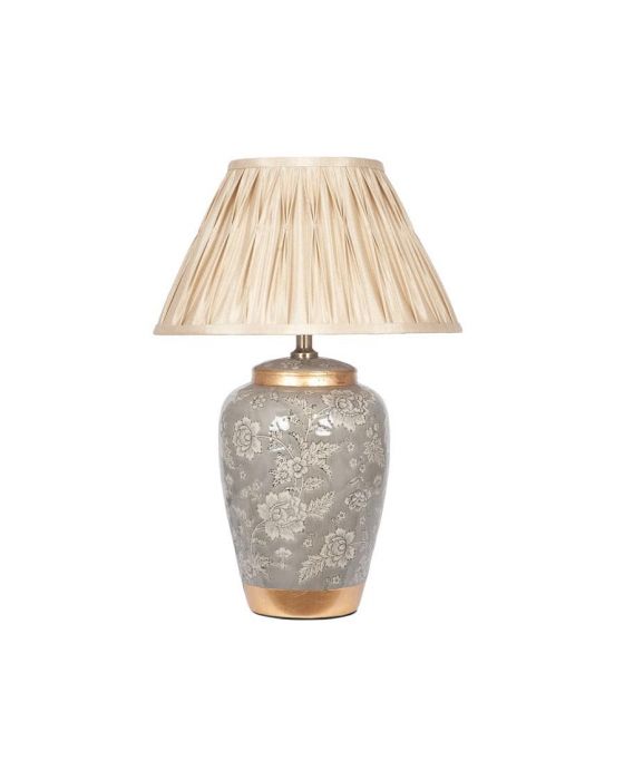 Grey Flower With Gold Metal Ceramic Table Lamp - Base Only
