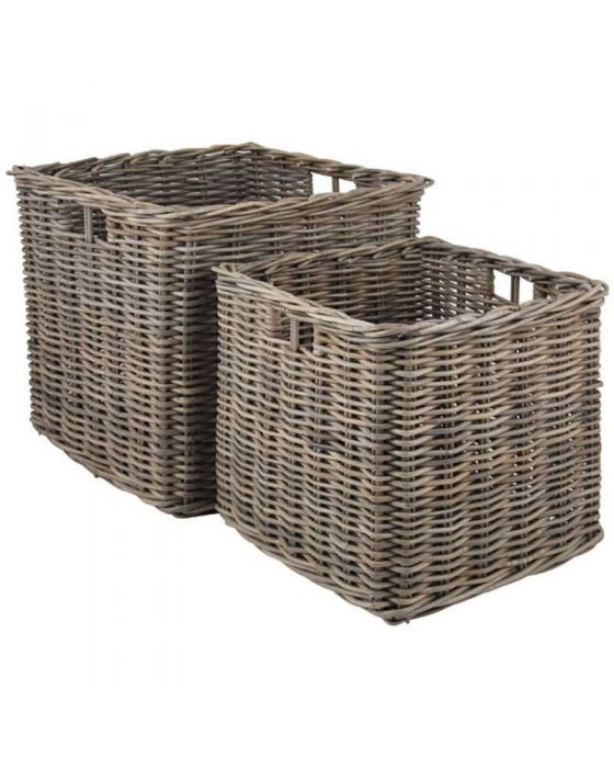 Grey Kubu Set of 2 Large Square Baskets