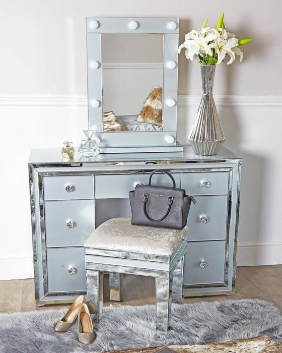 Grey Tinted Glass Dressing Table Zurleys, Dressing Table With Light Up Mirror Uk