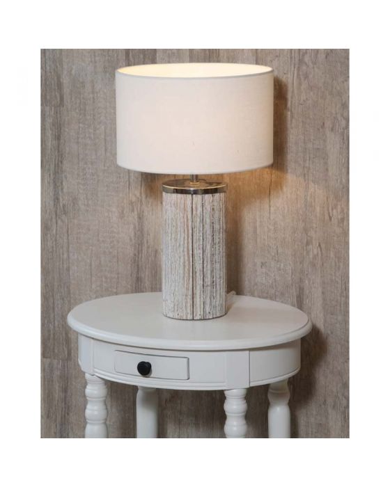 Grey Wash Wood Column Lamp