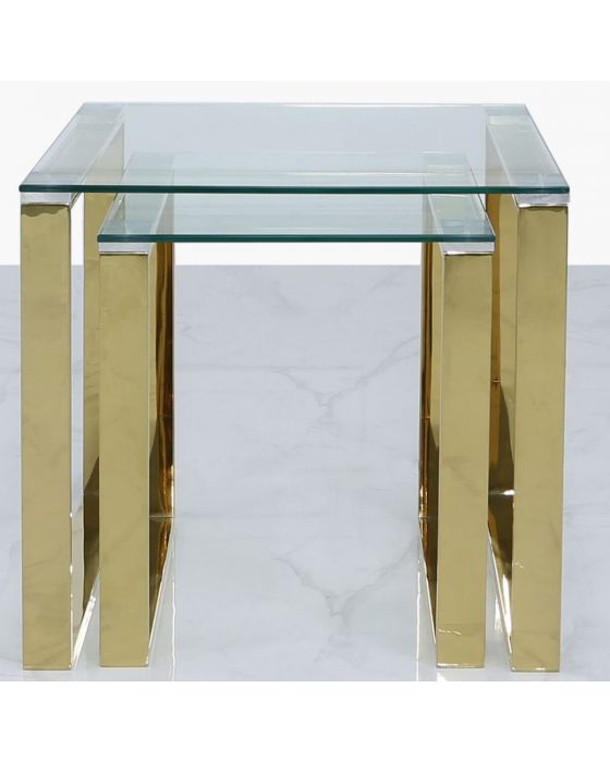Harvey Gold Steel And Clear Glass Nest Of 2 Side Tables