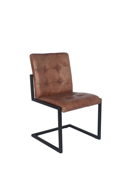 Industrial Vintage Brown Leather & Iron Buttoned Chair