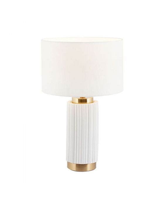 Ionic White Textured Ceramic and Gold Metal Table Lamp