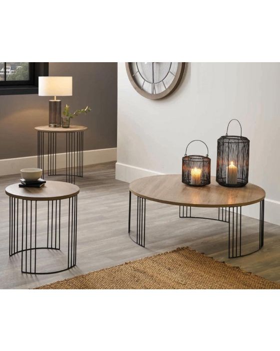 Jai Industrial Wood Black Metal Set, Black Side Tables For Living Room Uk